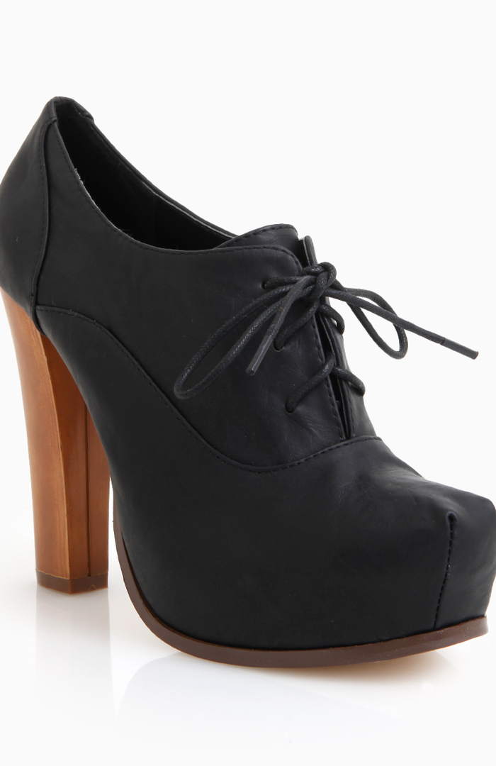 Wooden Heel Lace-up Booties in Black | DAILYLOOK