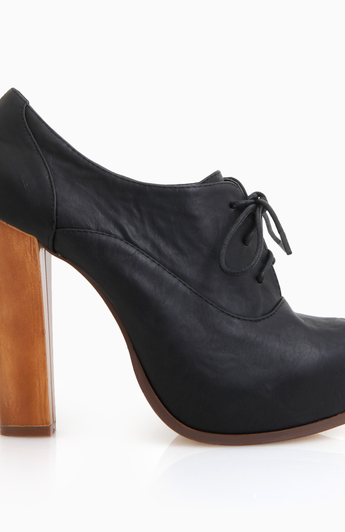 Wooden Heel Lace-up Booties in Black | DAILYLOOK