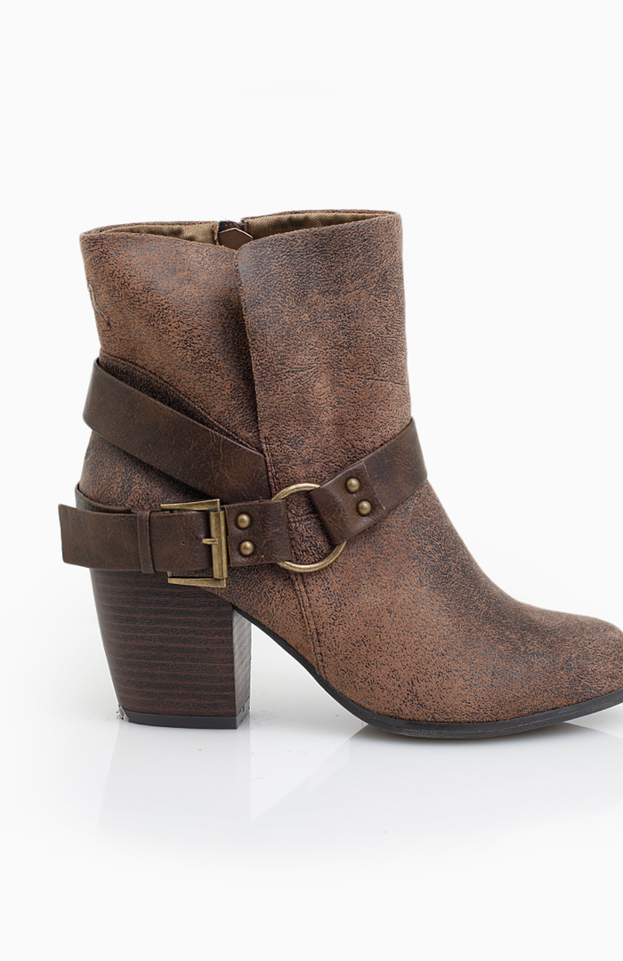 Distressed Buckle Bootie in Taupe | DAILYLOOK