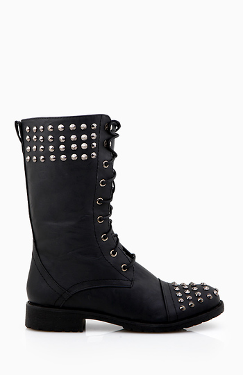 Studded Toe Military Boots in Black | DAILYLOOK