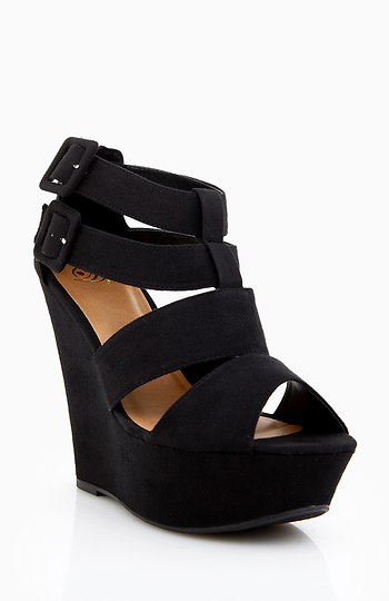 Suede Buckle Strap Wedges Slide 1