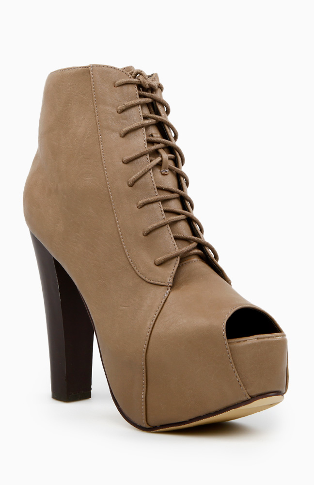 Lace Up Peep Toe Bootie In Taupe Dailylook