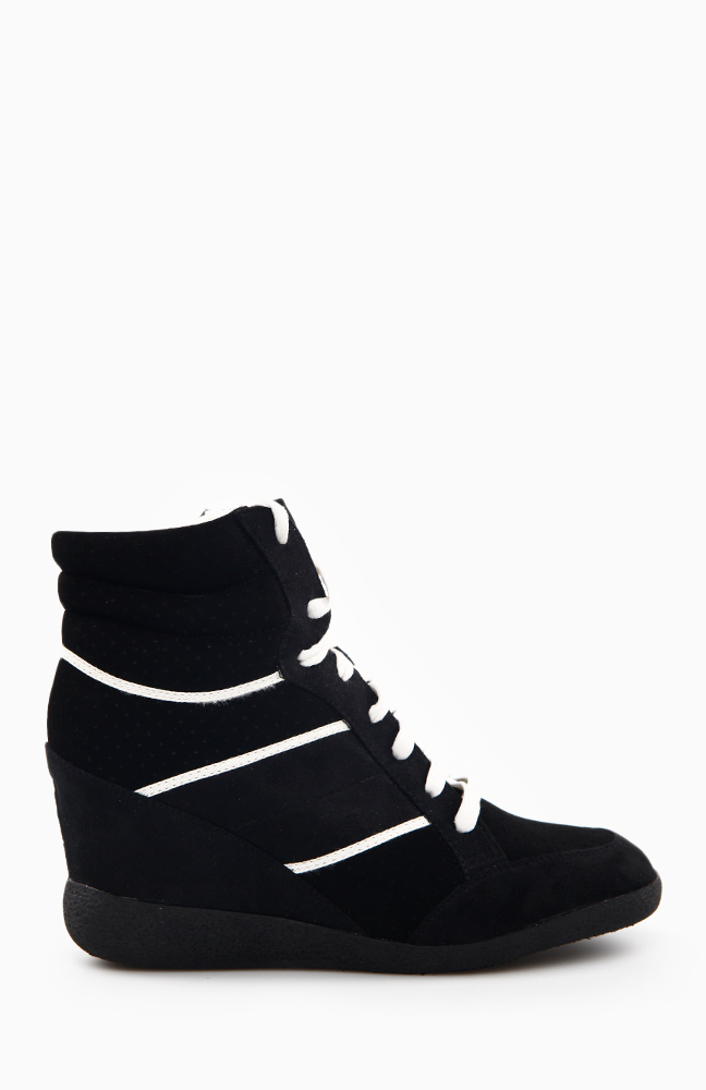 Triple Stripe Wedge Sneaker in Black | DAILYLOOK