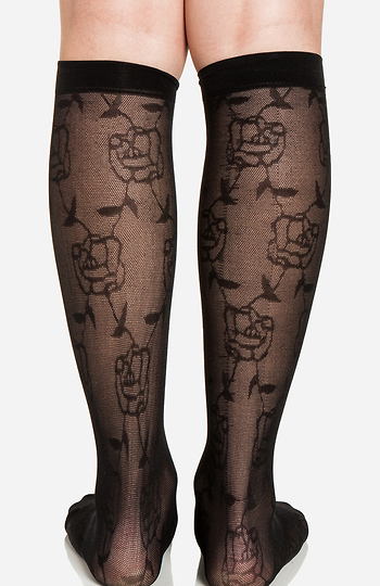 Floral Mesh Knee High Socks in Black | DAILYLOOK