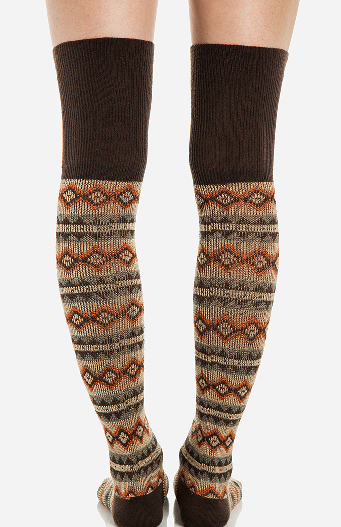 Tribal Knit Knee High Socks In Br