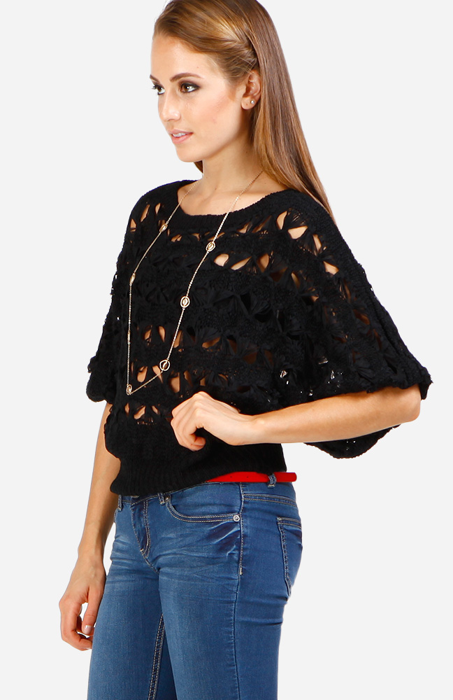 black knit cropped sweater