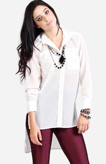 Sheer Button-Up Blouse Slide 1