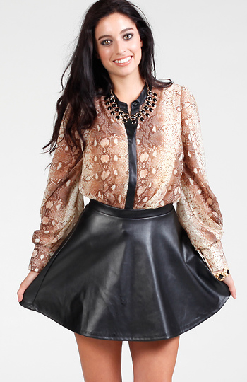 Snake Print Blouse With Faux Leather Trim Slide 1