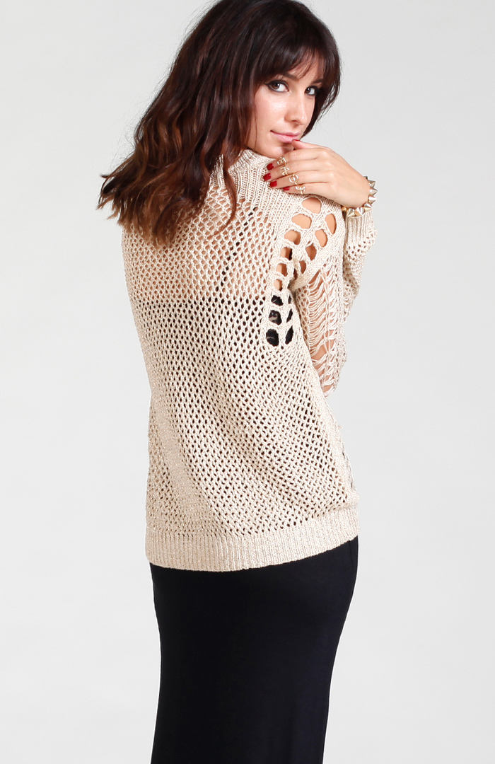 Metallic Open Knit Sweater in Beige DAILYLOOK