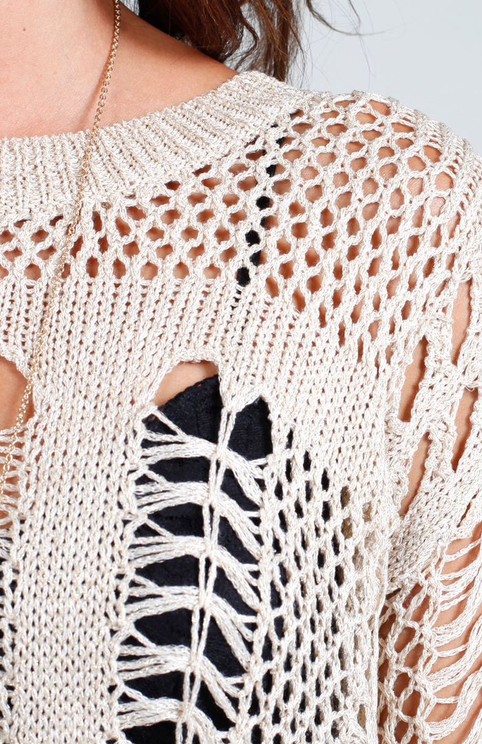 Metallic Open Knit Sweater in Beige | DAILYLOOK