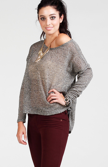 Lightweight Metallic Sweater in Silver | DAILYLOOK