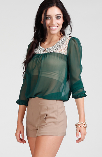 Sheer Blouse With Lace Collar Slide 1