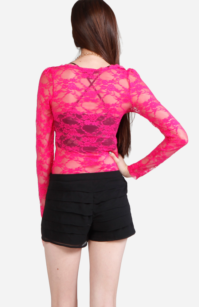 long sleeve lace top pink