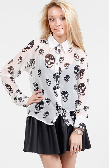 Skull Print Collar Blouse Slide 1