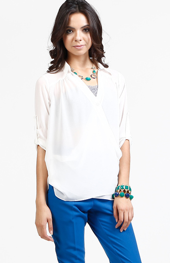 Overlap Button Blouse Slide 1