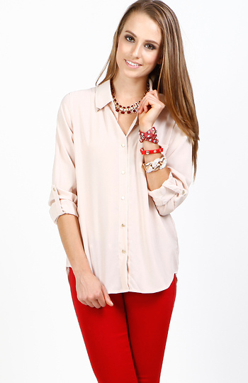 Collar Tip Button Down Blouse Slide 1