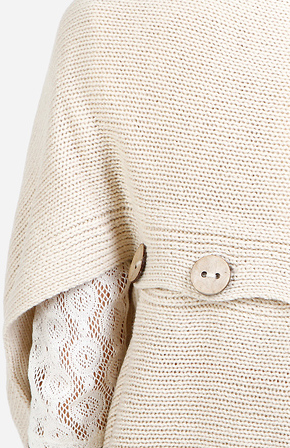 Button Back Cocoon Cape Sweater in Beige