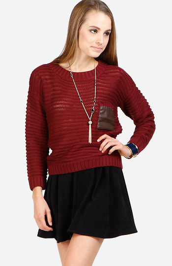 Leather Pocket Open Knit Sweater Slide 1