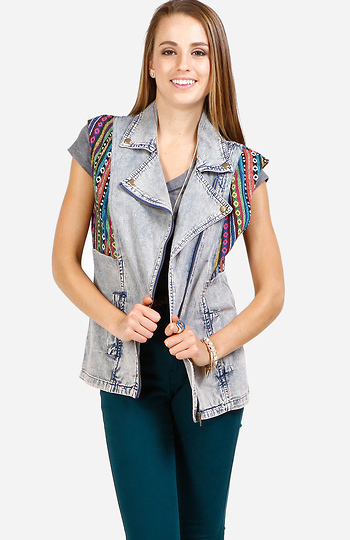 Tribal Denim Vest Slide 1