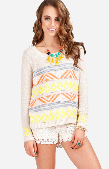 Aztec Open Knit Sweater Slide 1