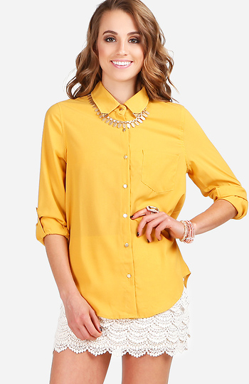 Collar Tip Button Down Blouse Slide 1