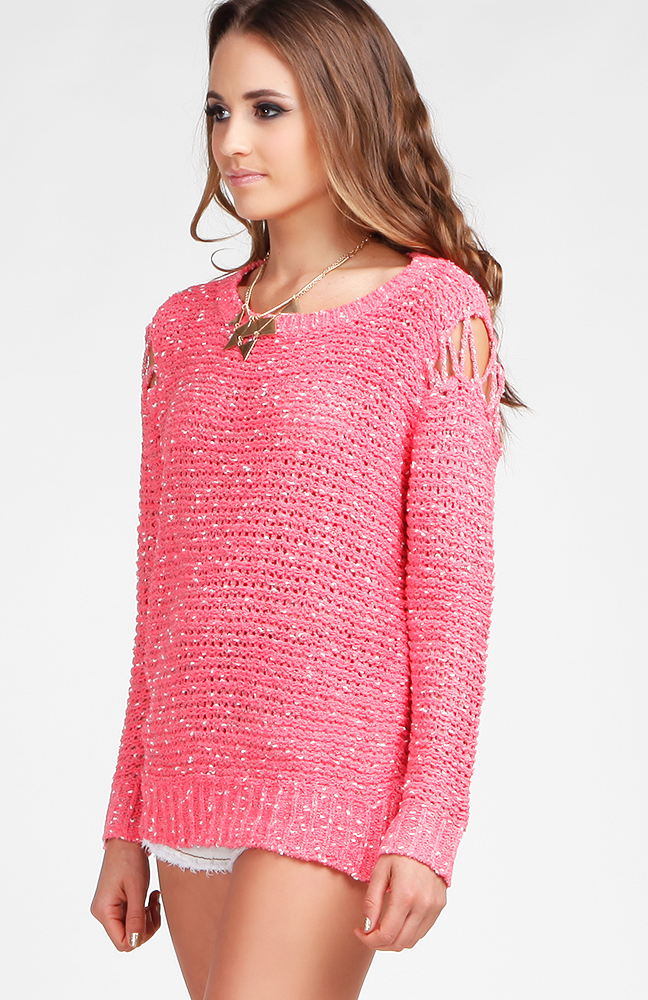 Shoulder Cut Out Knit Sweater in Pink | DAILYLOOK