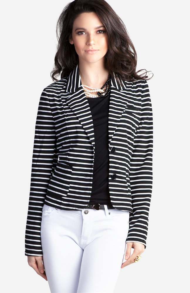 Striped Knit Blazer in Black DAILYLOOK