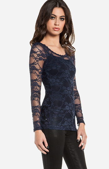 Long Sleeve Lace Top In Navy Dailylook