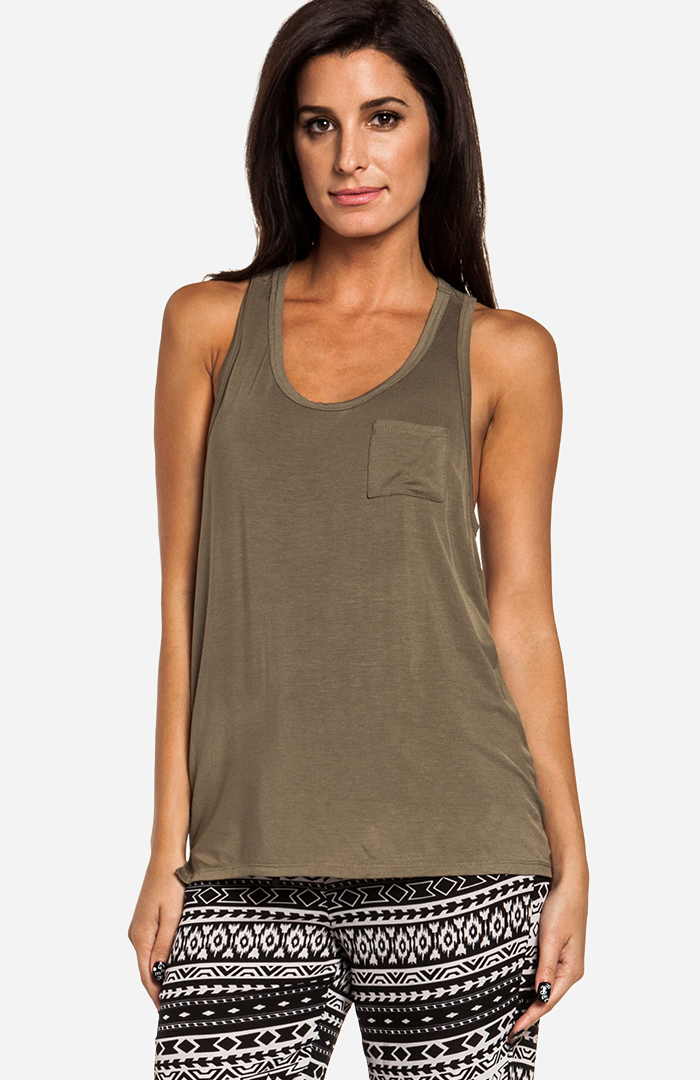 Racerback Pocket Tank in Olive | DAILYLOOK