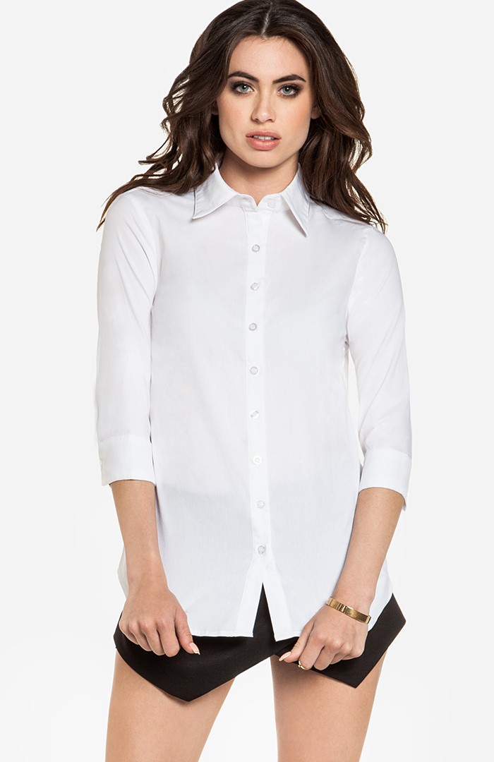 Classic Button Up Shirt in White | DAILYLOOK