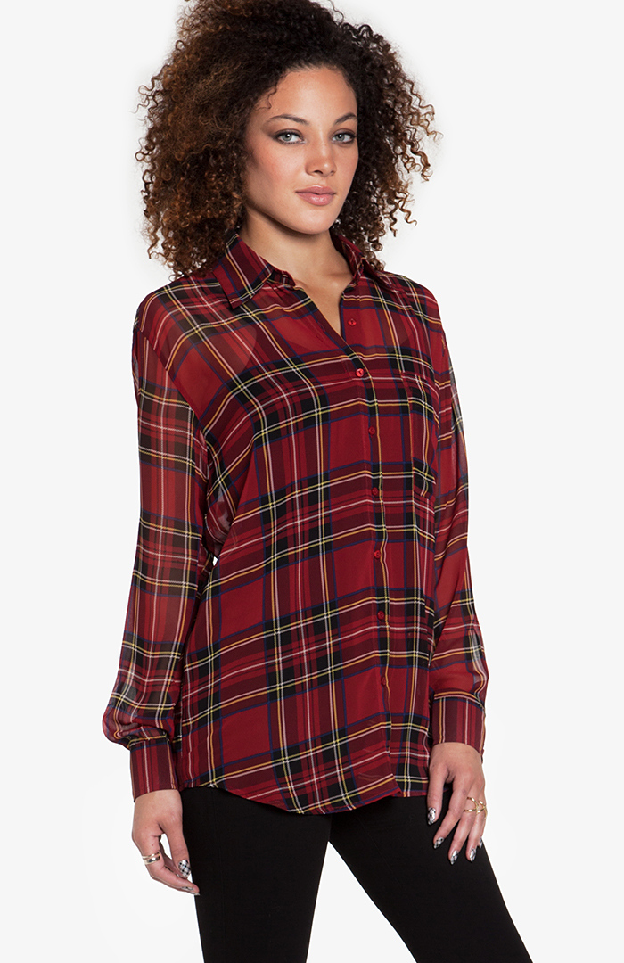 GLAMOROUS Plaid Chiffon Blouse in Red | DAILYLOOK