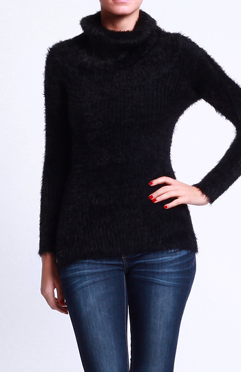 Furry Long Sleeve Turtle Neck Sweater Slide 1