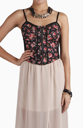 Floral Print Corset Top with Straps Slide 1