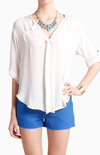 Ivory Pleated Front V Neck Blouse Slide 1