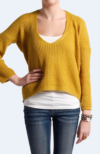 Mustard Cropped Sweater Top Slide 1