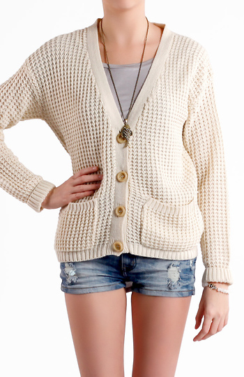 Slouch Waffle Knit Cardigan Slide 1