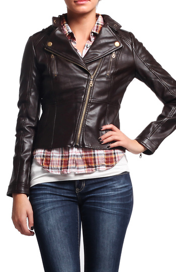 Faux Leather Motorcycle Jacket Slide 1