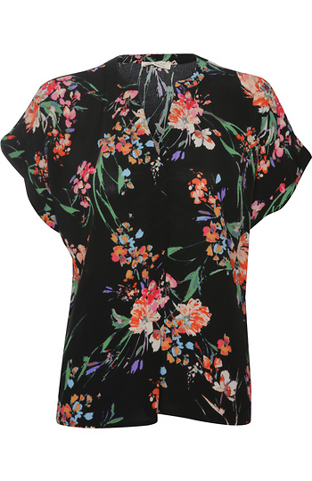 Floral Print Split Neck Top Slide 1