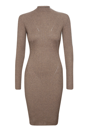 Mock Neck Ribbed Fitted Dress Slide 1