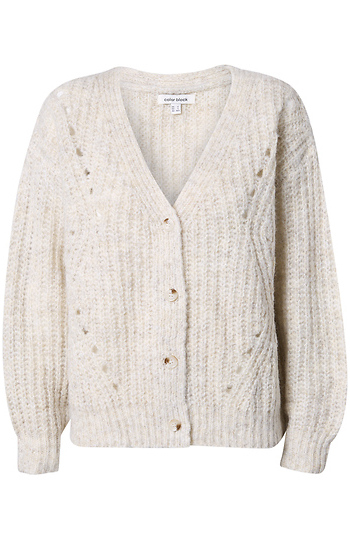 V-Neck Open Knit Cardigan Slide 1