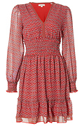 Georgette Smocked V-Neck Dress