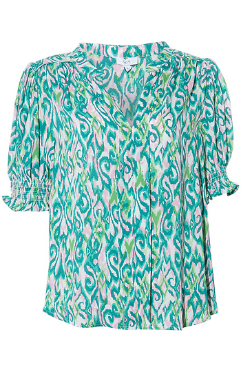 Smocked Puff Sleeve Print Top Slide 1