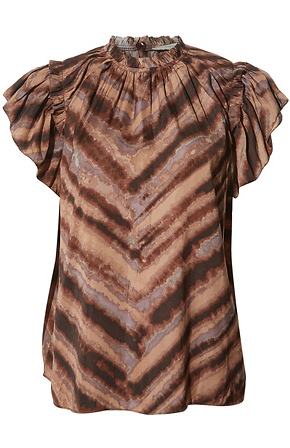 Printed Ruffle Blouse in Wine Multi S - L | DAILYLOOK