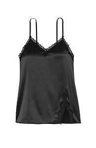 Victoria's Secret Satin Lace-Trim Mini Slip Black Slide 1