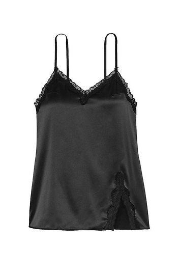 Victoria's Secret Satin Lace-Trim Mini Slip Black Slide 1